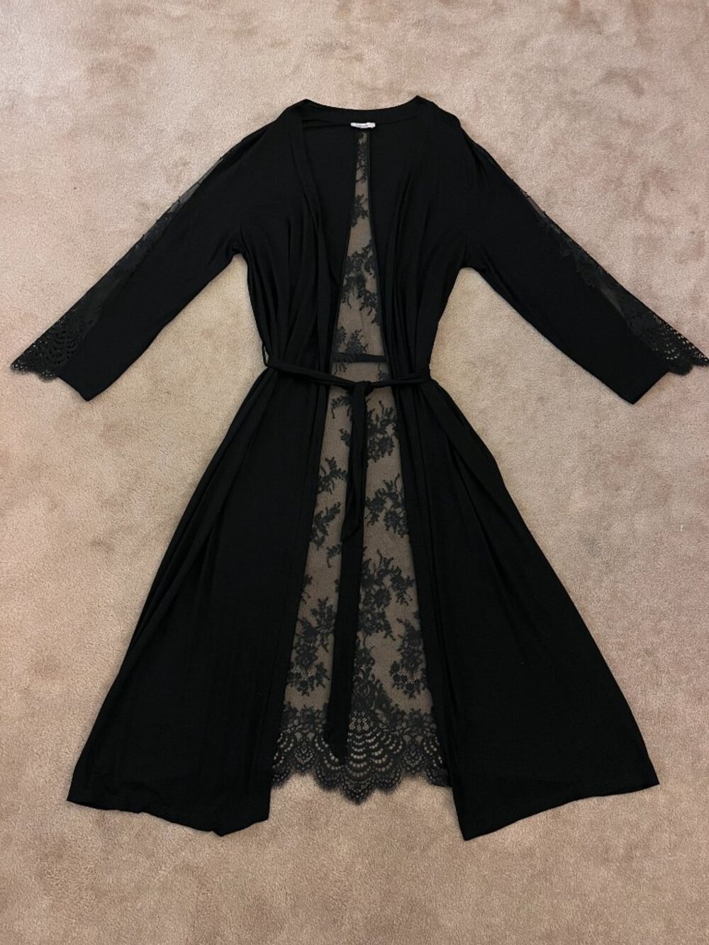 Effetto Black Chantilly Lace Bamboo Long Robe L Lux Whimsigoth Gothic Romantic